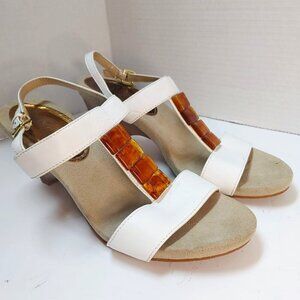 Strappy Sandals Ellen Tracy DATURA T-Strap Heels Shoes Stone Detail Size 9M
